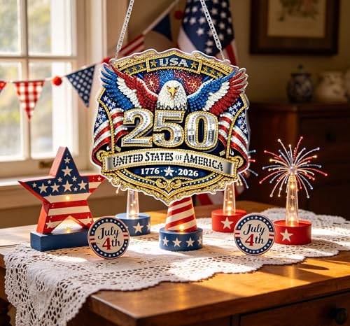 Lndependence Day Hanging Diamonds Art kit for Adult, USA 250th AnniversaryDIY Diamonds Painting Art Kit, Acrylic Diamonds Painting Suncatcher Board Kit Ornament, Special Crystal Diamond Hanging - color: DP03852