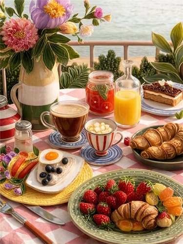Jiqinsiye Adults Paint by Number Kits,Afternoon Tea Painting by Number Kits on Canvas,Large Color by Numbers Adult Watercolor Gifts for Friends Wall Decor - color: afternoon tea