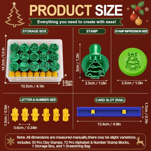 30 Pcs Christmas Pattern Clay Modeling Stamp Set with 72-Character Letter Stamps and Storage Box, Christmas Pattern Stamps for Polymer/Ceramic Clay, Pottery Craft, Cookie and Jewelry Making - style: Christmas