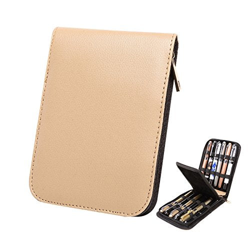 PU Leather Fountain Pen Case Roller Ball Pen Dispaly Holder Bag Pouch Beige 12 - size: Beige for 12 pens