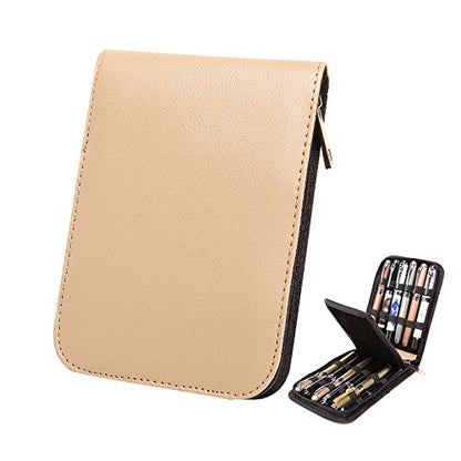 PU Leather Fountain Pen Case Roller Ball Pen Dispaly Holder Bag Pouch Beige 12 - size: Beige for 12 pens