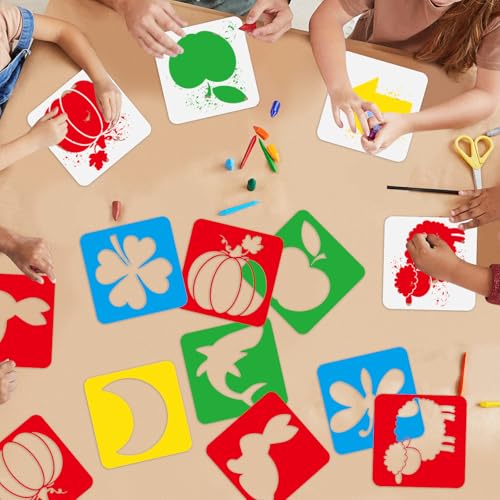 36pcs Drawing Stencils for 8 Inch Sidewalk Chalk Stencils Painting Large Washable Reusable Themed Shape Template - style: Learning