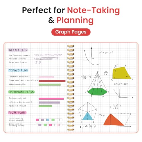 Taja Graph Spiral Journal Notebook for Women & Men, 140 Pages, Graph Paper Hardcover Notebook for Planning & Tracking, Journals for Graphing, A5(5.7" x 7.9") – Pink - color: B.Pink, style: c-Graph