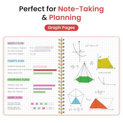 Taja Graph Spiral Journal Notebook for Women & Men, 140 Pages, Graph Paper Hardcover Notebook for Planning & Tracking, Journals for Graphing, A5(5.7" x 7.9") – Pink - color: B.Pink, style: c-Graph
