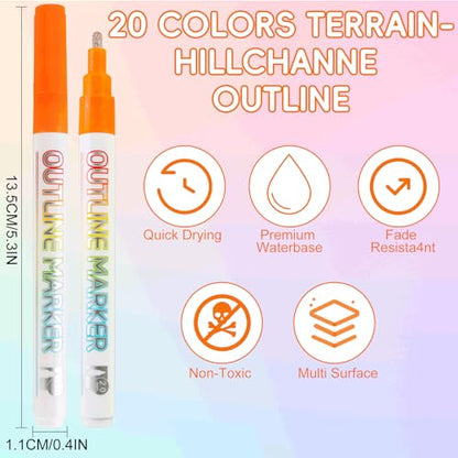 20pcs Outline Marker, Marker Pen for Highlight, Dual-Line Highlighter Outline Marker Set, Metallic Paint Markers for Black Paper Pens Glitter Markers Scrapbook Supplies - size: 1 Count (Pack of 1)