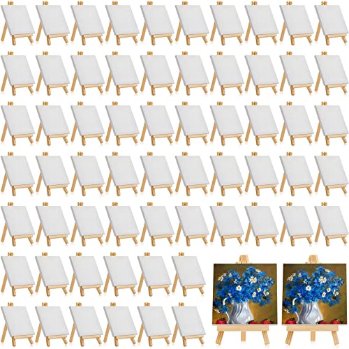 64 Pack Mini Canvas with Easel for Painting Wood,6 X 6 Inch | Stretched Canvas Panels with Wood Tabletop Easels, Art Supplies for Classroom Crafts Birthday Paint Party Favors Projects - size: 5 x 5 Inch