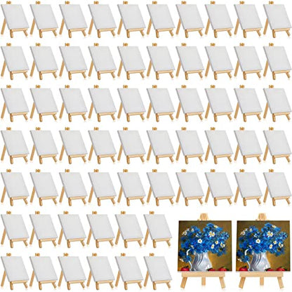 64 Pack Mini Canvas with Easel for Painting Wood,6 X 6 Inch | Stretched Canvas Panels with Wood Tabletop Easels, Art Supplies for Classroom Crafts Birthday Paint Party Favors Projects - size: 5 x 5 Inch