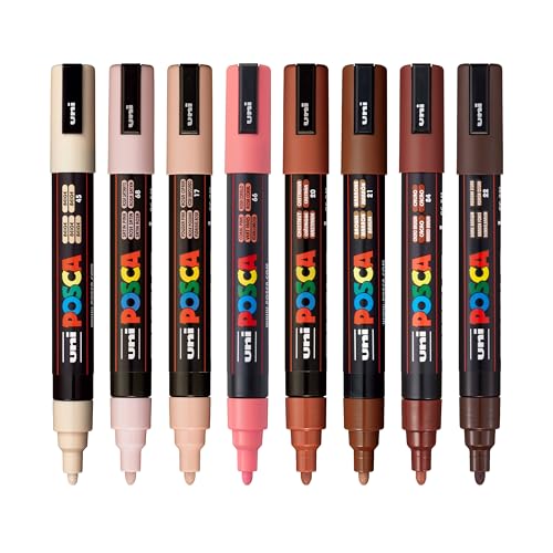 POSCA® PC-5M Paint Markers, 8 Count Portrait Medium Reversible Tip Set | Tip size 1.8–2.5 mm, Water-Based Opaque Paint Pens for Rock Painting, Wood, Glass, Crafts & Art Projects - color: Portrait
