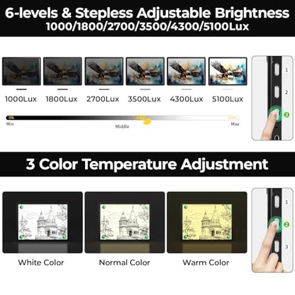 Zocelight Rechargeable A3 Light Board with Built-in Stand & Bag,Super Bright Magnetic Light Box for Tracing,Wireless Light Pad for Diamond Painting,Side Buttons,LED Light Table for Drawing,Sketching - size: A3 with Stand & Bag