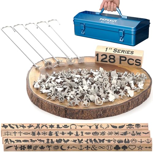 128Pcs 1" Custom Branding Iron for Wood, Leather Branding Stamp Kit | Mini Wood Branding Iron on Letters Personalized, Number/Alphabet/Leather Burning Stamps Woodworking Kit for Hats, Steak, Food - size: 128PCS 1" Assorted Characters Full Set