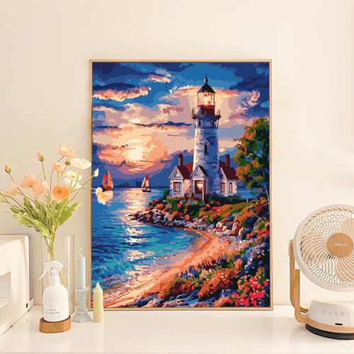 Paint by Numbers Kit for Adults Beginner, Coastal Lighthouse, 16x20 Inch - color: LBUSOPNF1P04