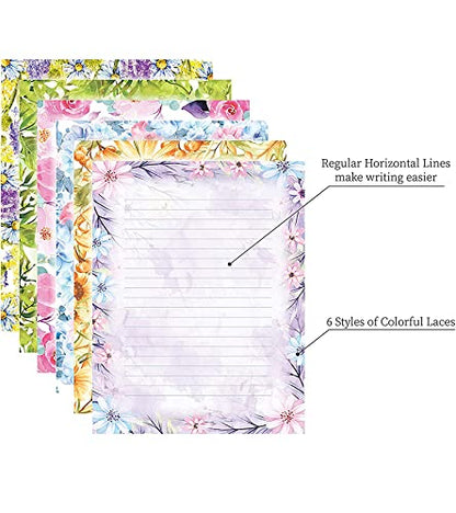Stationary Writing Paper with Envelopes - Flora Stationery Set with Lined Letter Writing Paper, 48 Sheets + 24 Envelopes, 8.5 x 11 Inch of Each Stationary Paper - style: Stationery and Envelopes