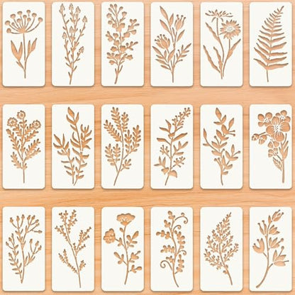 18 Sheet Reusable Flower Stencils for Painting,Stencils for Painting on Wood,Large Floral Stencil Templates with Leaf Vine Designs for DIY Crafts,Home Decor,Furniture Art - style: Art Deco