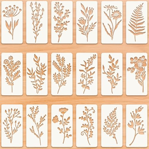 18 Sheet Reusable Flower Stencils for Painting,Stencils for Painting on Wood,Large Floral Stencil Templates with Leaf Vine Designs for DIY Crafts,Home Decor,Furniture Art - style: Art Deco