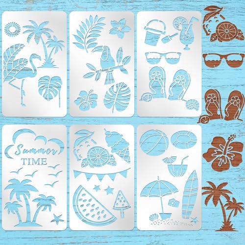 Lewtemi 6 Pcs Metal Wood Burning Stencils, Summer Style Letters Numbers | Engraving Templates for Journaling Crafts, Uppercase Lowercase Symbols, Reusable in Wood Carving Scrapbooking Projects - style: Summer Style