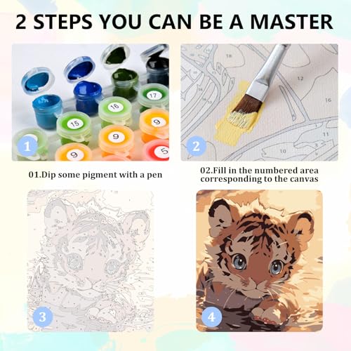 Aestalrcus Paint by Numbers for Kids Ages 8-12 with Frame, Tiger, 8x8 inch - color: style-12