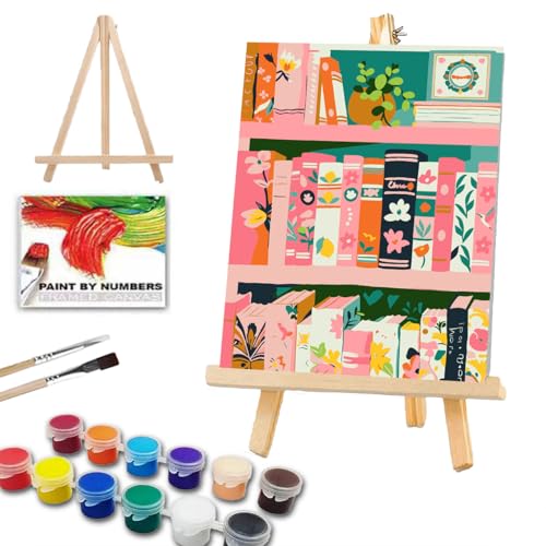 ICYANART Paint by Numbers for Adults Framed, Book Number Painting 8x12In | Book Paint by Number for Adults Beginners, Acrylic Fantasy Painting by Numbers, Book Number Painting - color: Books-7.8x11.8in