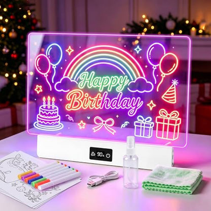 OUTON Rechargeable LED Drawing Board for Kids, 16" Glow Doodle LED Note Board with 8 Colors, 3 Light Effects, Reusable Neon Light Up Drawing Tablet Gift for Girls and Boys with Battery Display, White - color: White