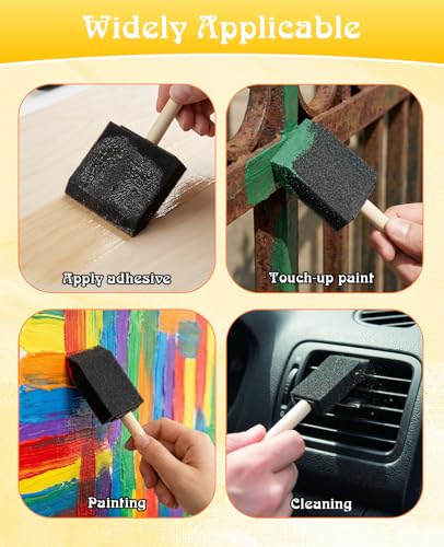 16 PCS 4 Sizes Foam Paint Brushes, Sponge Paint Brush for Painting with Wood Handle for Varnishes Staining DIY Crafting