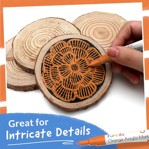 5 Orange Paint Pens - Acrylic Paint Marker for Rock Painting, Wood | Extra Fine Tip, Thin & Jumbo Pen (1mm, 3mm, 6mm, 10mm, 15mm) for Metal, Fabric, Plastic, Canvas, Glass - Water-based Ink - color: Orange