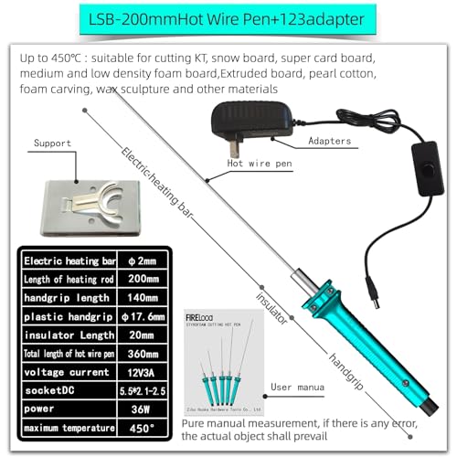 FIRElood Hot Wire Pen, Electric Hot Wire Cutter Pen 20cm, Styrofoam Cutting Hot Pen Hot Wire Cutting Pen for Amateur DIY Heat Cutting Engraving Pen, Art Making, Foam Carving (blue, 200mm) - size: 200mm