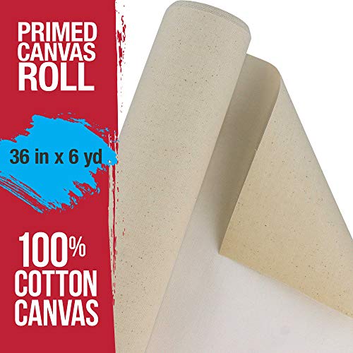U.S. Art Supply 12-Ounce Triple Primed Gesso 36" Wide x 18' Long (6 Yards), 100% Cotton, Acid-Free - Unstretched Canvas Rolls for Painting, Oil & Acrylic, Murals - Cut to Frame Size - size: 36-Inch-x-6-Yards