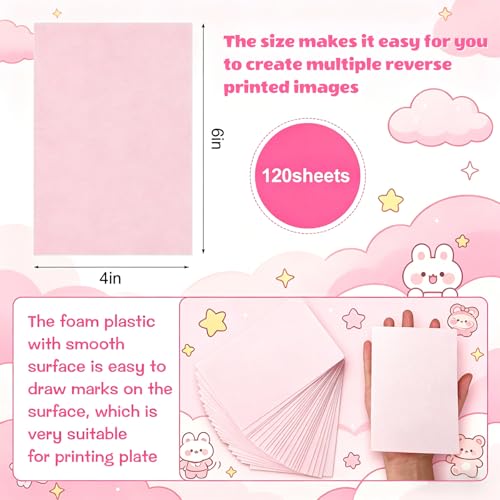 Cholemy 120 Pcs Foam Printing Plates 4 X 6 Inches Pink 1/20 Inch Thick - color: Pink, size: 4 x 6 Inches