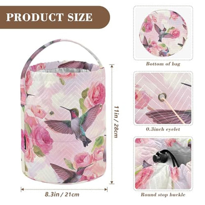 Yarn Bag Small Crochet Bag Drawstring Yarn Storage Organizer Knitting Project Bags Potable Yarn Holder with Holes Handle Crocheting Needles Knitting Accessories Pink Anna Hummingbird and Rose - color: Pink Anna Hummingbird and Rose