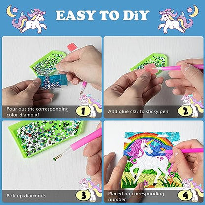 Labeol Diamond Art Kits for Kids Crafts for Girls Ages 6-8-10-12 Easy to DIY Creative Diamond Art Sticker Craft by Numbers Kits for Kids and Adult Beginners (4 Pack Cute) - style: 4 pack Cute
