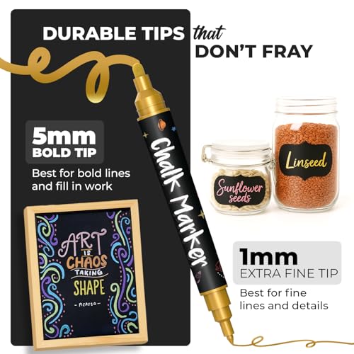 Chalkola 10 Metallic Dual Tip Liquid Chalk Markers for Chalkboard, Window - size: Dual Tip- 1mm+5mm