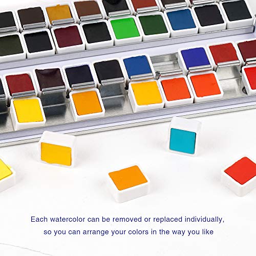 Paul Rubens Watercolor Paint Artist Grade, 48 Colors Watercolor Paints Set Solid Cakes with Palette and Watercolor Journal 100% Cotton Hot Press For Artists Painters - color: 48 vivid color