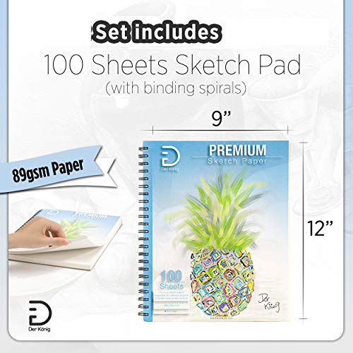 Der König Drawing Set for Kids Ages 8-12 - Drawing Kit with 41pcs of Drawing Supplies - Sketchbook 9”x12” 100 pages and Portable Drawing Pencil Case - Kids, Teens, and Adults
