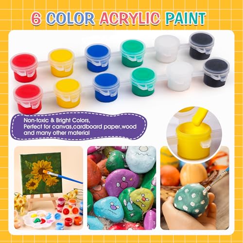ESRICH 5 Set Canvas Painting Kit, Mini Acrylic Paint Set | 4in Stretched Canvas with 6in Easel, Acrylic Paint Strips, Palettes, Paint Brushes for Kids Artists Beginner, Gift - size: 5 set 4 x 4 inches