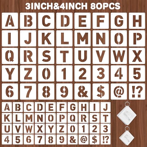 80Pcs Letter Stencils Reusable Letter Number Stencils for Painting,3,4Inch | Reusable Small Plastic Alphabet Number,Drawing Stencil,on Wood,Fabric,Wall, Rock,Art Project Chalkboard - size: 3,4 Inch