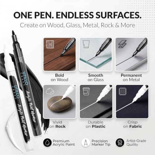 Utillo Craft Black and White Paint Pens (8-Pack), 0.7mm Extra Fine Markers - color: White+Black