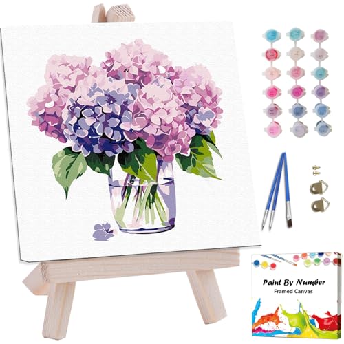 Artunion Framed Paint by Numbers Kit for Adults Beginners & Kids Ages 8-12,Hydrangea Flower Paint by Number with Frame,Floral Paint by Numbers Kit on Canvas 10 * 10 Inch Without Easel - color: ZXT-191-F