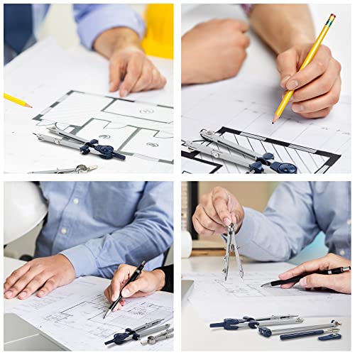7-Piece Geometry Set - Metal Compass with Wheel and Lock - Precision Drawing Compass for Students, Shatterproof Storage Box