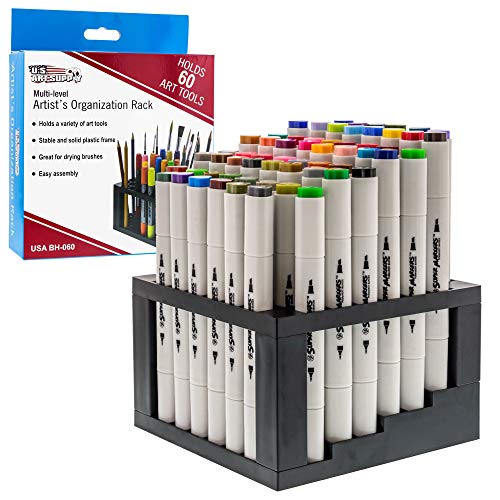 U.S. Art Supply 60 Slot Marker Organizer & Paint Brush Holder | Multi-Level Marker Storage, Pens, Brushes, Colored Pencils - size: 60 Hole