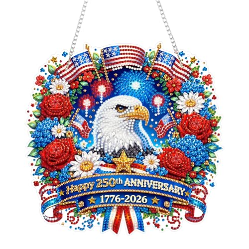 Eiflow 250th Anniversary Diamond Art Hanging Kit for Adults, DIY Diamonds Painting Door Hanger Board Kit 4th of July, Acrylic Crystal Diamond Art Painting Pendant Ornament (Ealge) - color: Ealge