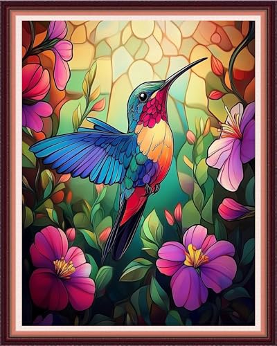 Fanxvivy Stamped Cross Stitch Kits for Beginners Full Range of Cross Stitching Preprinted Embroidery Kits for Adults, 11CT Embroidery Pattern Needlepoint Kits-Hummingbirds Collect Honey 16x20 inch - color: Artdesign12