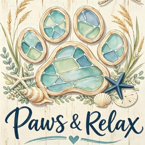 Coastal Dog Paw Diamond Painting Kits for Adults,Beach Ocean Diamond Art | DIY Full Round Drill Gem Painting Seaside Paint by Diamonds Relaxing Craft for Home Wall Decor 13.7x13.7In - color: KM1296-1