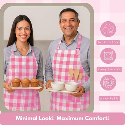 Native Fab Kitchen Apron 2 Pack - 100% Cotton Adjustable, Durable Apron with Pockets, Perfect for Cooking, Baking, Grilling - color: Buffalo, Rose Pink