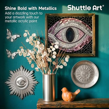 Shuttle Art Metallic Sliver Acrylic Paint, 8.45 oz (250 ml) Silver Leaf Paint With Brush, Non Toxic, Non Fading Silver Paint for Crafts, Metal, Wood, Clay, Ceramic, Canvas, Furniture - color: Silver, size: 8.45 Fl Oz (Pack of 1)