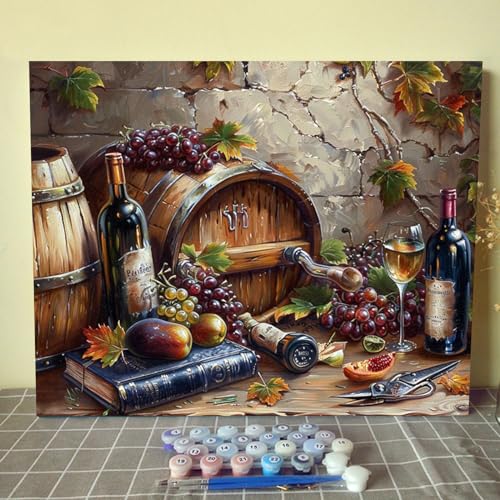 Tucocoo DIY Paint by Numbers for Adults Vintage Wine Fruit DIY Digital Oil Painting Acrylic Paint Fruit Wine Painting Kits Canvas Wall Art Wine Fruit DIY Retro Room Decor 16x20 Inch （DIY Frame ） - color: Wine Fruit 01, size: 16''x20''(DIY Frame)