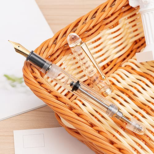 Asvine V126 Vacuum Filling Fountain Gold Plated Fine Point, Clear Demonstrator Pen, Large-Capacity with Gift Case - color: Transparent clear, style: Fine Point