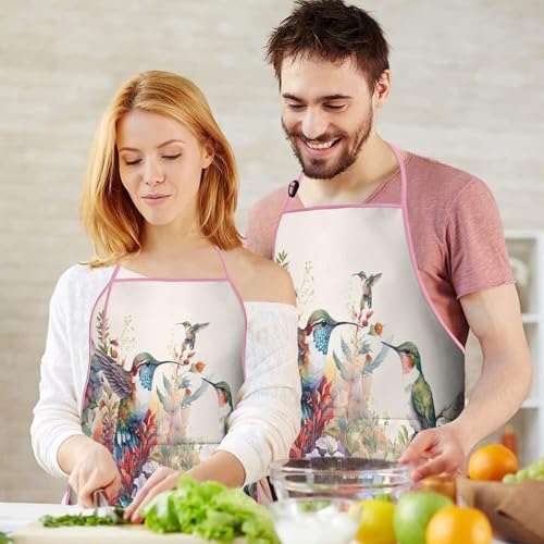 Apron with 2 Pockets,Kitchen Chef Artist Aprons for Cooking Gardening Baking Painting, Waterproof Apron 33" x 27" - color: Hummingbird