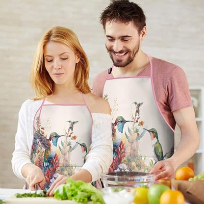 Apron with 2 Pockets,Kitchen Chef Artist Aprons for Cooking Gardening Baking Painting, Waterproof Apron 33" x 27" - color: Hummingbird