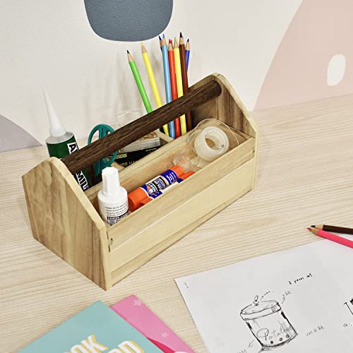 Ikee Design Small Wood Craft Tool Box Caddy with a Handle for Storage - color: Natural
