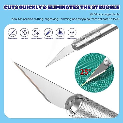 10Pcs Silver Exacto Knife Bulk Set, Stainless Steel Precision Hobby Knifes with Non-slip Handle and Protective Covers for Pumpkin Carving Scrapbooking, Model Buliding, Trimming, Cutting - color: 10pcs Hobby Knifes (Silver)