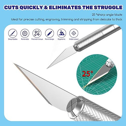 10Pcs Silver Exacto Knife Bulk Set, Stainless Steel Precision Hobby Knifes with Non-slip Handle and Protective Covers for Pumpkin Carving Scrapbooking, Model Buliding, Trimming, Cutting - color: 10pcs Hobby Knifes (Silver)